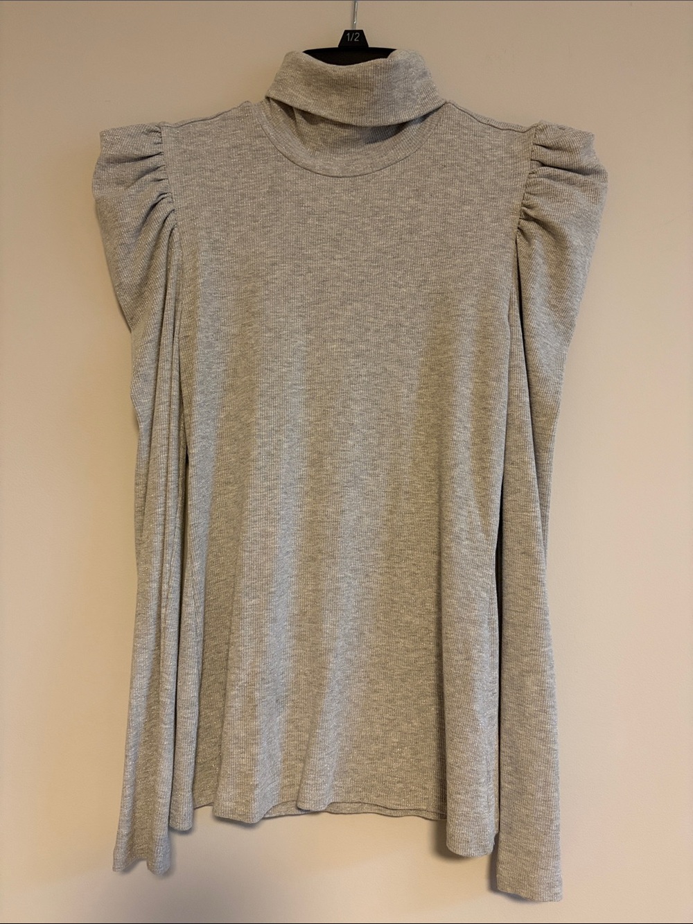INC International Concepts Gray Turtleneck Puff Sleeve Top